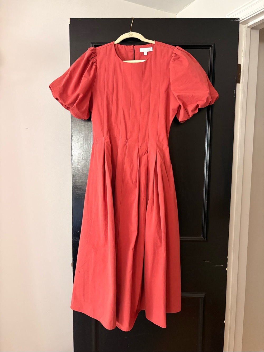 Anthropologie Eri + Ali Brick Red Midi Dress with Puff Sleeves
